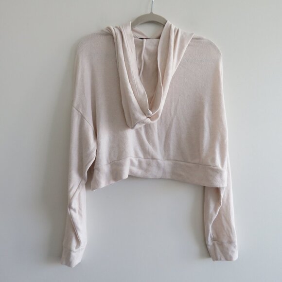 QUINCE Brushed Lounge Cropped Pullover Hoodie in Heather Oatmeal Lounge - Size S - Picture 9 of 15